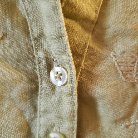 Tweeds Women’s Medium Light Green Button Front Shirt 100% Linen Embroidered - Picture 11 of 12